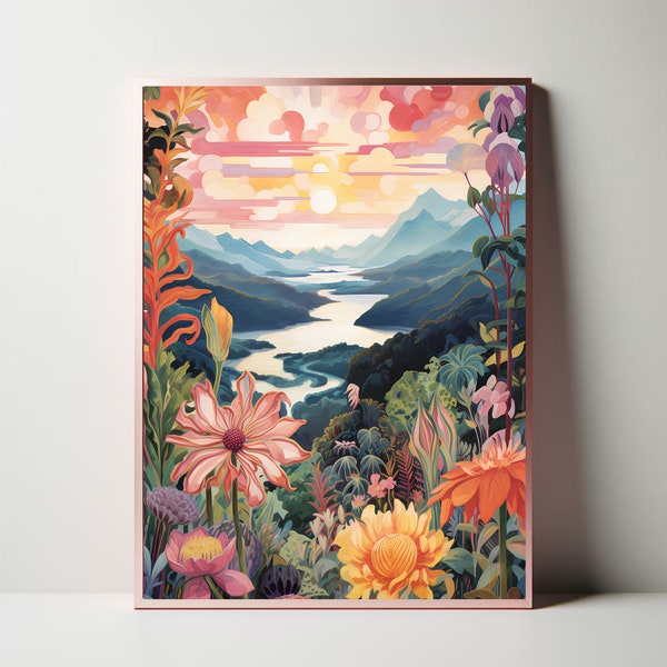 Abstract Mountain Artwork Colorful Wall Art Abstract Art Patchwork Illustration Living Room Print Scenery Art Floral Art Colorful Mountains