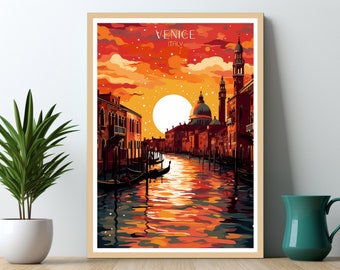 Venecia, Italia. Lámina de viaje tradicional. Póster de Venecia. Obra de arte de Venecia. Regalo de cumpleaños. Regalo de boda. Texto personalizado. Regalo personalizado.