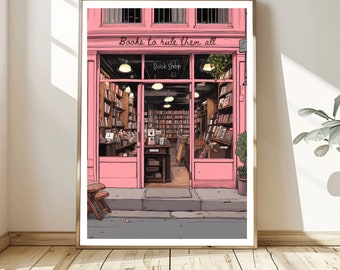 Librería vintage Imprimir Librería retro Arte Librería rosa Imprimir Librería Imprimir Arte de lectura Retro Librería imprimir Libros Imprimir Booklover Regalo