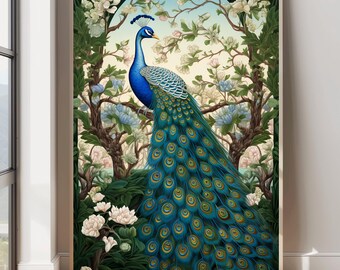 Peacock Print, Peacock Wall Art, Indian Wall Art, Mughal Art, Indian Art, Vintage Indian Peacock Print, Living Room Decor, Indian Floral Art
