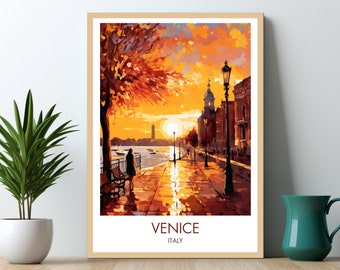 Venecia, Italia. Lámina de viaje tradicional. Póster de Venecia. Obra de arte de Venecia. Regalo de cumpleaños. Regalo de boda. Texto personalizado. Regalo personalizado.