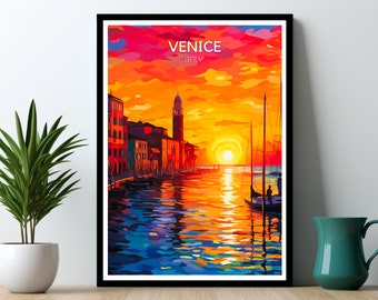 Venecia, Italia. Lámina de viaje tradicional. Póster de Venecia. Obra de arte de Venecia. Regalo de cumpleaños. Regalo de boda. Texto personalizado. Regalo personalizado.