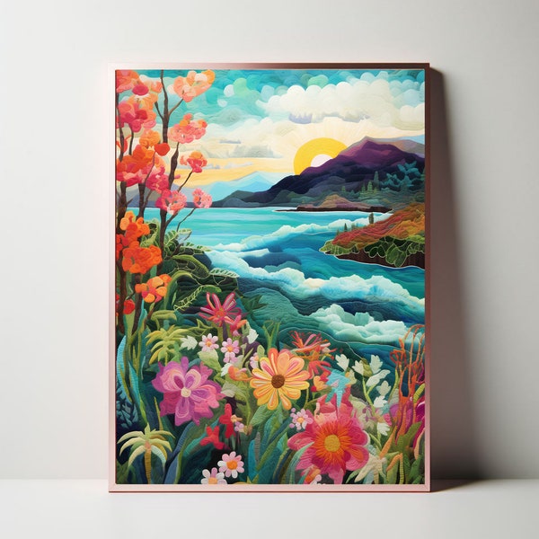 Abstract Mountain Artwork Colorful Wall Art Abstract Art Patchwork Illustration Living Room Print Scenery Art Floral Art Colorful Mountains