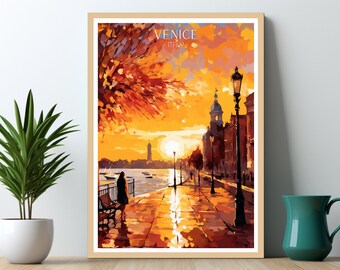 Venecia, Italia. Lámina de viaje tradicional. Póster de Venecia. Obra de arte de Venecia. Regalo de cumpleaños. Regalo de boda. Texto personalizado. Regalo personalizado.