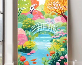 Colorful Landscape Print Abstract Landscape Art Bright Vibrant Print Forest Garden Illustration Scenery Art Maximalist Wall Art Colorful Art