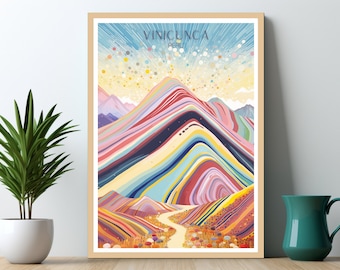 Vinicunca Travel Print | Vinicunca Travel Poster | Vinicunca Peru | Vinicunca Wall Art | Vinicunca Peru Painting | Rainbow Mountain