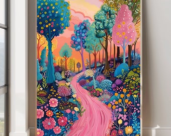 Colorful Trees Abstract Art Bright Vibrant Landscape Print Colorful Wall Art Garden Print Living Room Print Scenery Art Colorful Landscape