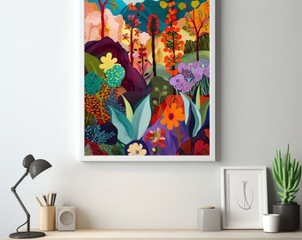 Abstract Mountain, Colorful Wall Art, Acrylic Art, Illustration, Living Room Decor, Scenery Art Print