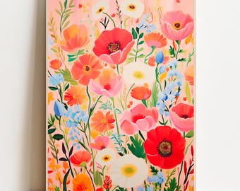 Abstrakt blommålning rosa blomkonst abstrakt blomväggkonst rosa blomtryck färgglad blommålning ljus blomma färgglad väggkonst