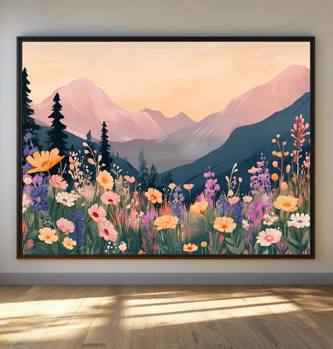 Abstract Mountain Print Pink Landscape Art Colorful Mountain Art Pink ...