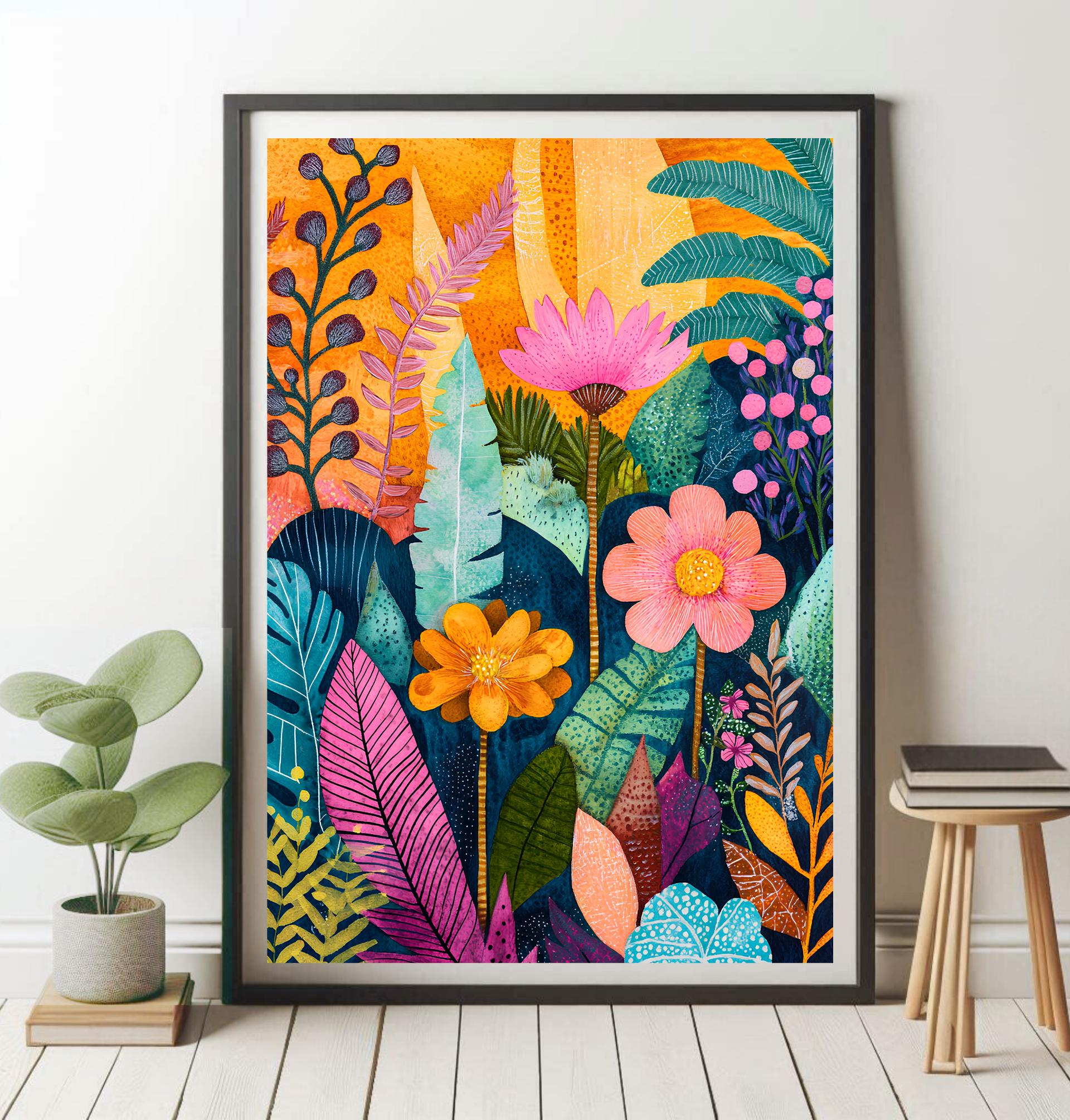 Abstract Flowers Print Floral Wall Art Wildflowers Art Colorful Wall ...