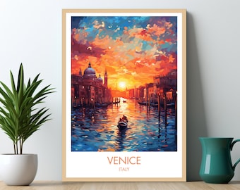 Venecia, Italia. Lámina de viaje tradicional. Póster de Venecia. Obra de arte de Venecia. Regalo de cumpleaños. Regalo de boda. Texto personalizado. Regalo personalizado.