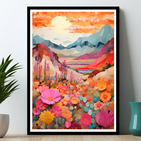 Abstract Mountain Artwork Colorful Wall Art Abstract Art Patchwork Illustration Living Room Print Scenery Art Floral Best Selling Trending