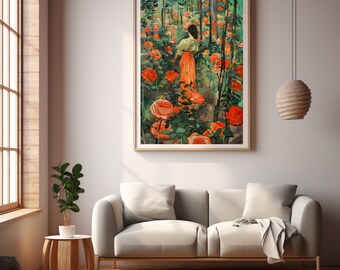 Arte mural de rosas / Arte mural de flores / Arte mural vintage / Decoración mural antigua / Arte mural colorido / DESCARGA digital / Arte imprimible