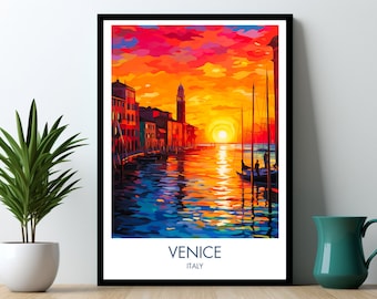 Venecia, Italia. Lámina de viaje tradicional. Póster de Venecia. Obra de arte de Venecia. Regalo de cumpleaños. Regalo de boda. Texto personalizado. Regalo personalizado.