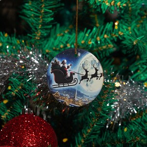 Santa&#39;s Sleigh | Ceramic Ornament | Sublimized | Christmas Ornament