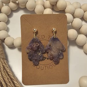 Purple Marbled Dangle Earrings | Handmade Clay Earrings