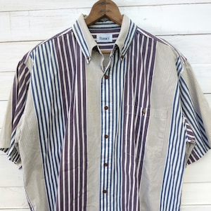 Vintage Men&#39;s 90s Striped Button Down Short Sleeve Shirt