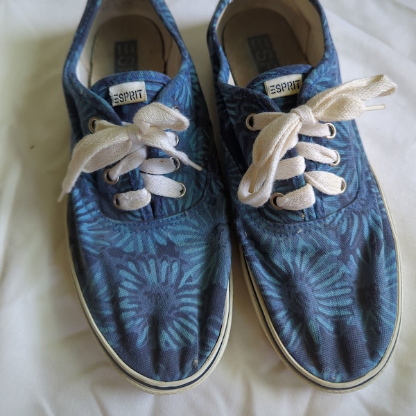 Vintage Blue Floral Canvas Shoes ESPRIT Ladies Size 8