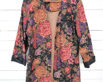 Vintage Women's Long Floral Jacket Blazer Plus Size 16