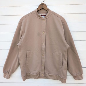 Vintage Classic Tan Beige Button Down Sweatshirt Bomber Jacket