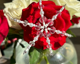 Crystal and beaded snowflake Christmas Tree Decoration. Colourful 9cm