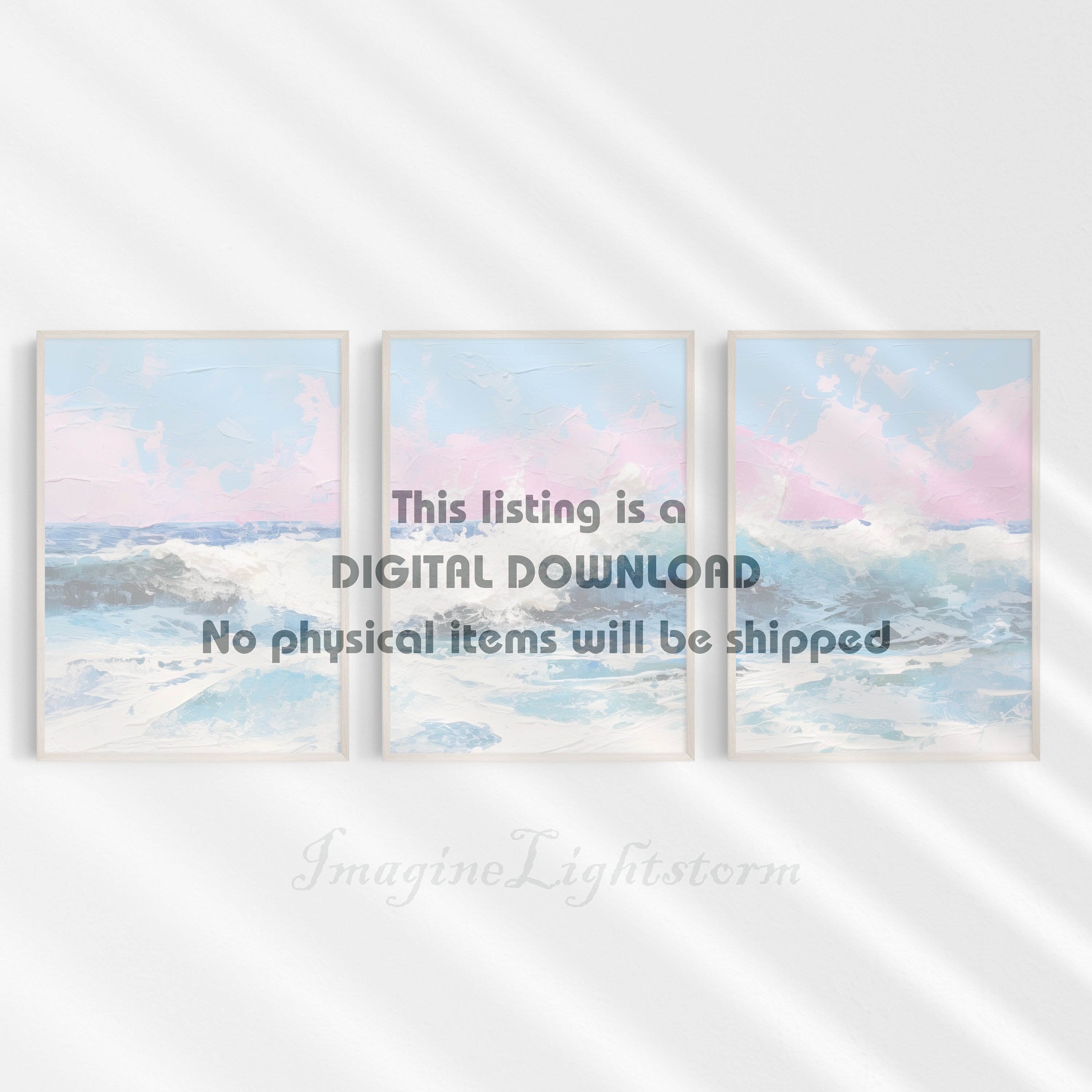 Refreshing Pink Blue Sea Abstract Wall Art, Set of Three, Minimalistic ...