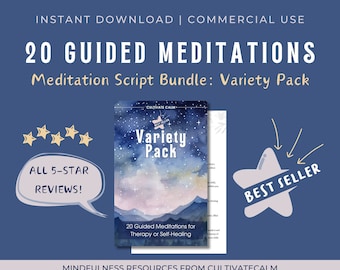 20 begeleide meditatiescripts: Variety Pack-bundel | PDF Meditatiegids | Begeleide meditatie-scriptverzameling | Begeleide meditatiebundel