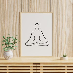 Meditation Lotus Pose Printable Wall Art, Calmness Pose Poster Line Art, Spiritual Wall Art, Wall Art Minimal Yoga Print Meditation Poster
