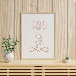 Meditation and Lotus Printable Wall Art, Calmness Pose Poster Line Art, Spiritual Wall Art, Wall Art Minimal Yoga Print Meditation Poster