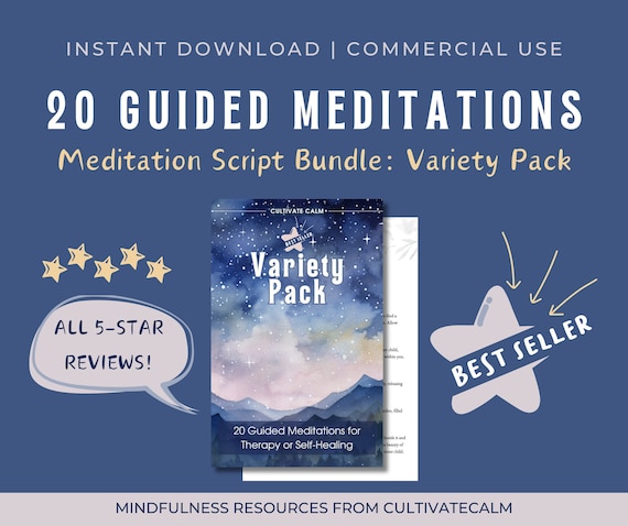 20 Guided Meditation Scripts: Variety Pack Bundle | PDF Meditation Guide | Guided Meditation Script Collection | Guided Meditations Bundle
