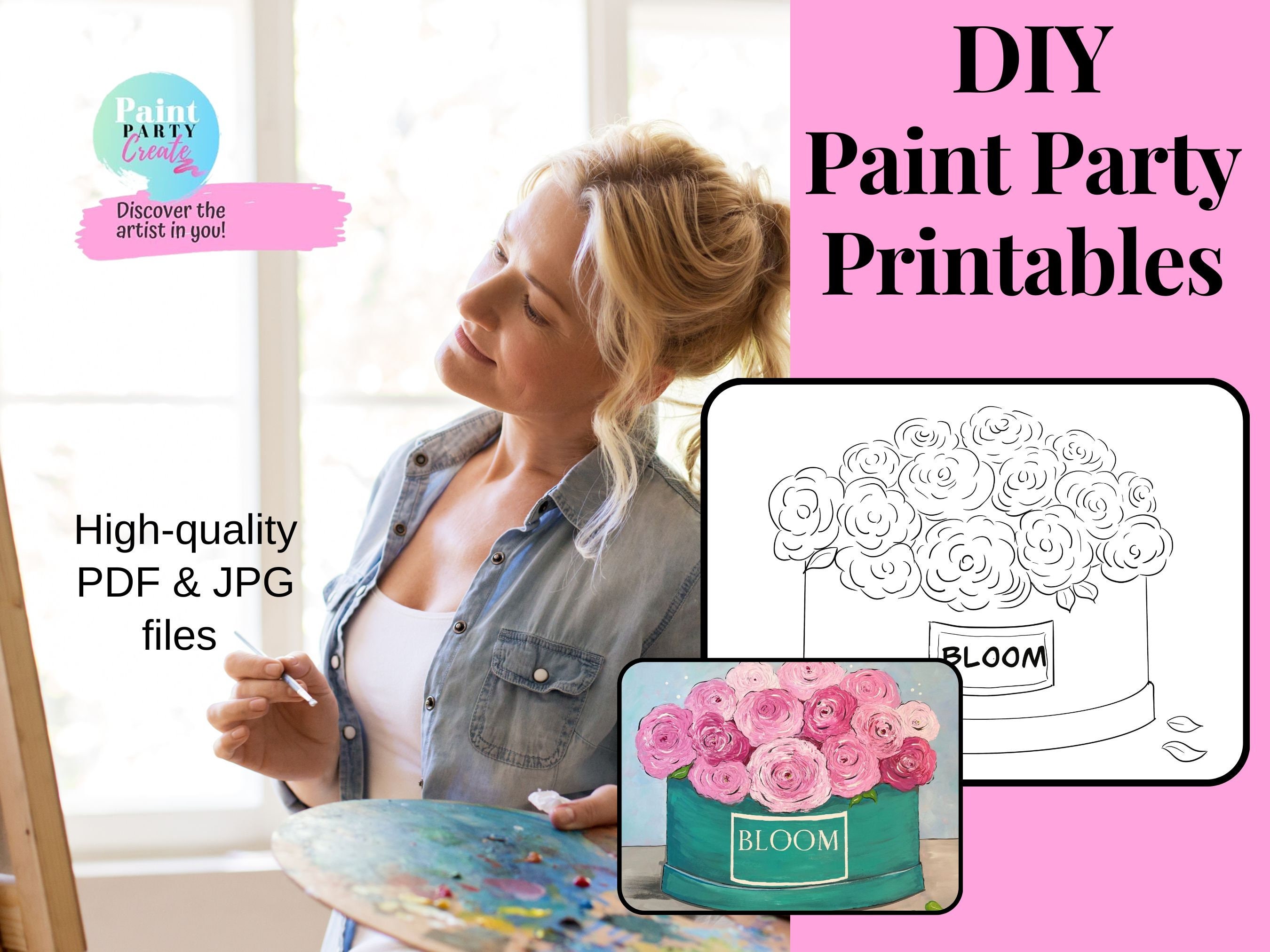 Predrawn Canvas Outlined Sketch for DIY Sip Paint Party, Faith
