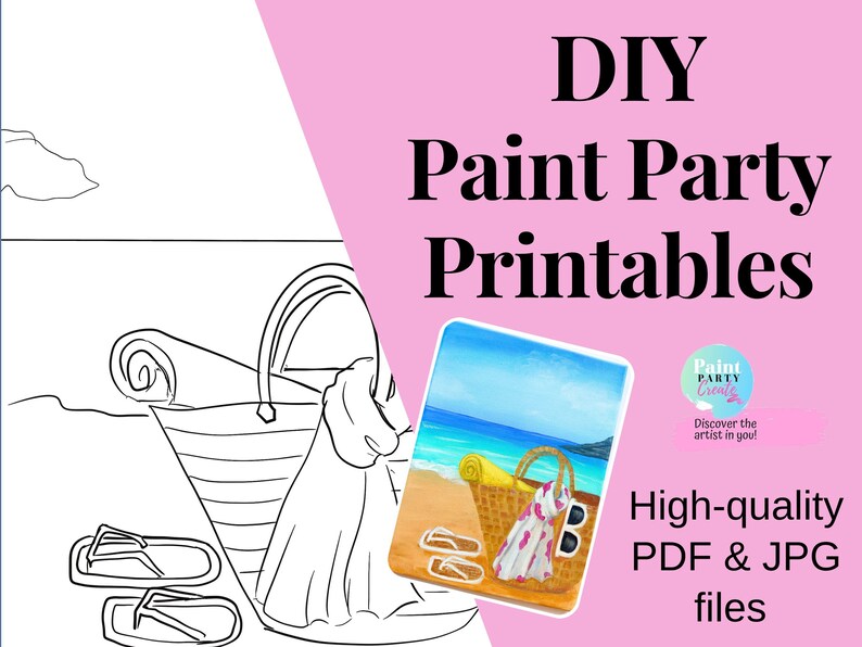 Paint Party Printable, A Sip and Paint Party, Pre-drawn Line Art ...