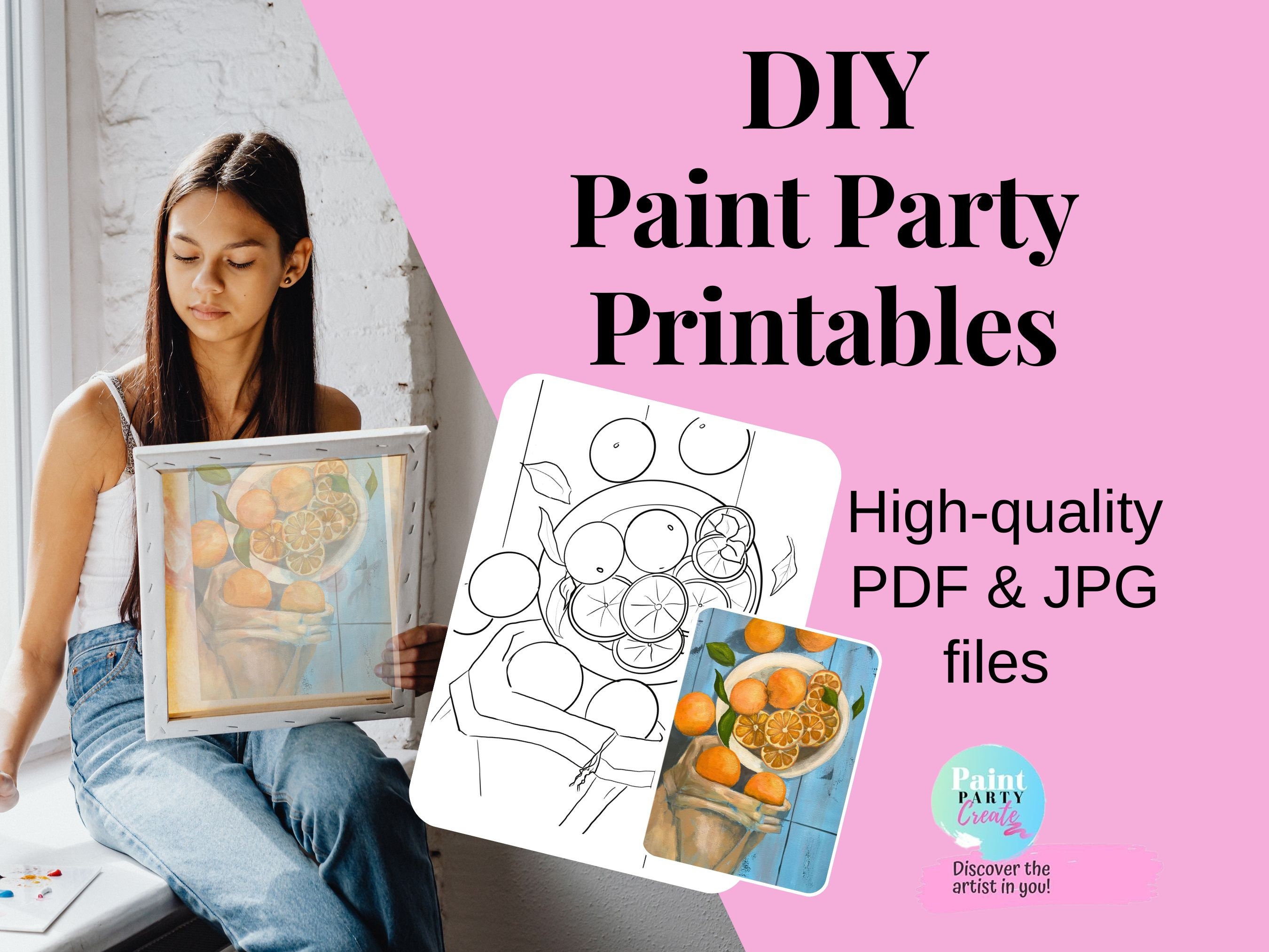 Paint Party Printable Pre Drawn Sketch Tracer for Sip and Paint Canvas ...