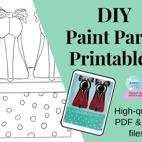 Paint Party Printable Download, DIY Paint Party Sketch, Traceable Sketch, Learn to Paint, Digital Download for Canvas High Heel Shoes