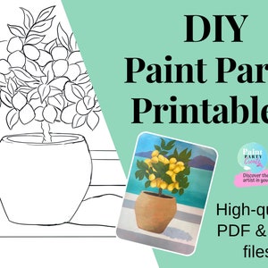 Paint Party Printable, For Your Paint and Sip Canvas; Digital Download Traceable, Learn to Paint Outline, DIY Paint Party, Lemon Tree Sketch