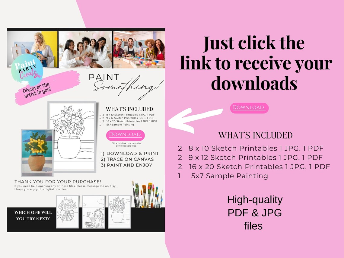 Paint Party Printable, for Your Paint and Sip Canvas; Digital Download