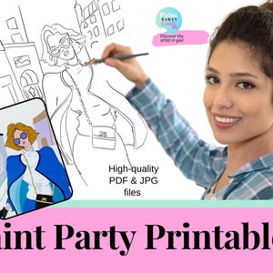 Paint Party Printable Download, DIY Paint Party Sketch, Traceable Outline Art, Learn to Paint, Digital Download for Your Adult Paint Party.
