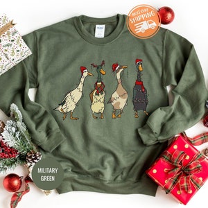 クリスマスダックスウェットシャツ、レディース用ダッククリスマスシャツ、面白い動物のクリスマスパーカー、農場愛好家へのギフト、農場愛好家へのギフトセーター