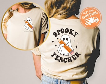 Custom Halloween Teacher T-Shirt, Retro Ghost Design
