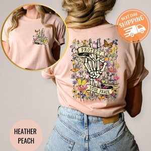 Shirt voor geestelijke gezondheid, bescherm je vrede Shirt, shirt skelethand, shirt voor geestelijke gezondheid, shirt therapie, shirt therapie, vintage bloemenshirt