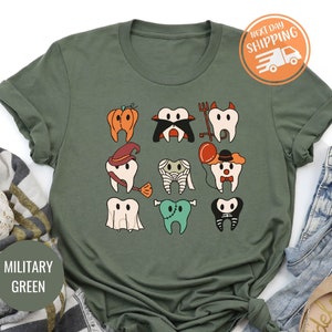 Lustiges Halloween-Zahn-T-Shirt, gruseliges Halloween-Zahnarzt-T-Shirt, Denim Squad-T-Shirt, Trick or Teeth-T-Shirt, Kürbis-Geist-Shirt, Hexenzahn-T-Shirt