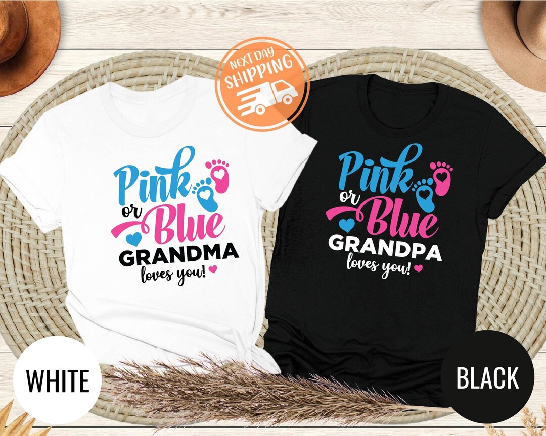 Custom Gender Reveal Family Matching Shirts, Pink or Blue Grandma Loves You Shirt, Gender Reveal