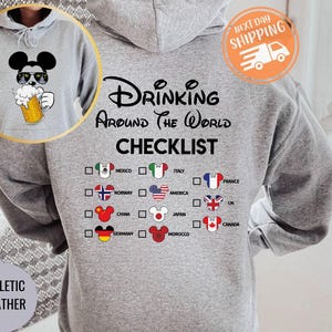 Mickey Beer Minnie Wine Front and Back Sweatshirt, Epcot Drinking Around The World, Drinking Around The World Checklist, Disney Couple Shirt