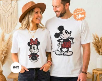 Retro Mickey and Minnie Mouse Couple T-Shirt, Magic Kingdom Family Tee, Disney Trip Tee
