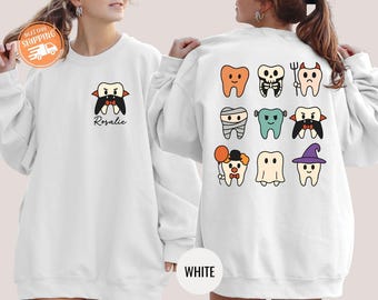 Sudadera personalizada de dentista para Halloween, sudadera con capucha de dientes espeluznantes, regalo dental personalizado