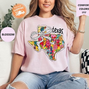 Comfort Colors® Floral Coquette Texas Hemd, Texas Brushstroke Hemd, Texas Coquette Bow, trendiges Texas Hemd, Texas State Hemd, Preppy Tee