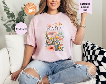 Camiseta Comfort Colors Vintage Floral Mama, Camiseta Cristiana para Mamá, Regalo para el Día de la Madre