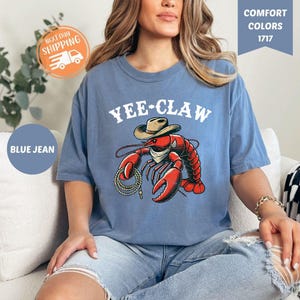 Comfort Colors® Funny Crawfish Shirt, Yee Claw Western Shirt, Retro Crawfish Shirt, Western Fisherman Shirt, Funny Summer Shirt, Cowboy Crab