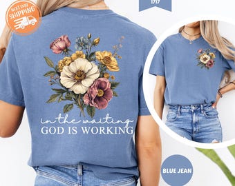Comfort Colors kristen t-shirt, vintageblommig, bibelvers